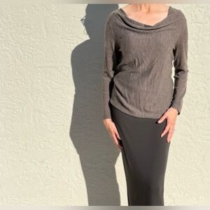 Eileen Fisher 100% Merino Wool Taupe Scooped Neck Lightweight Sweater. Size M